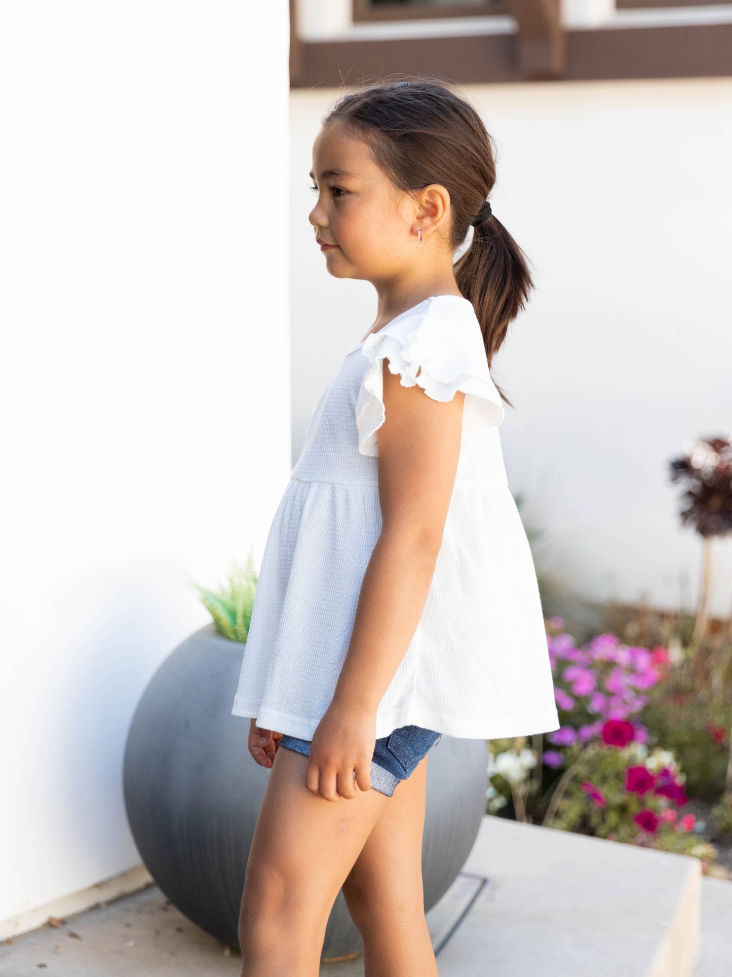 Girls Flutter Sleeve Peplum Top