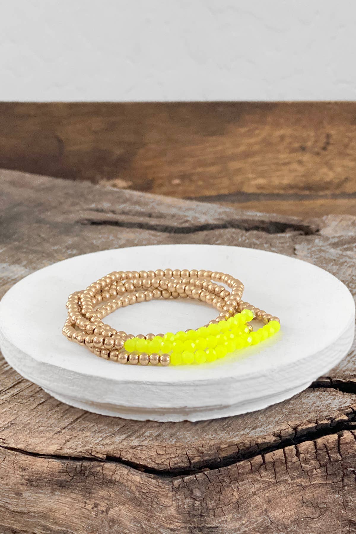 Bracelet stack Small Worn Gold Glass beads Pink Mint Denim