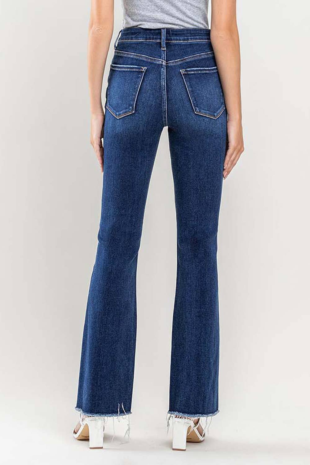 Lovervet by VERVET - HIGH RISE RAW HEM BOOTCUT JEANS-MEDIUM DARK DENIM