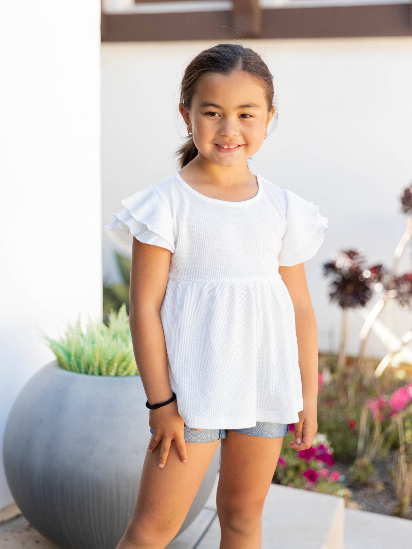 Girls Flutter Sleeve Peplum Top
