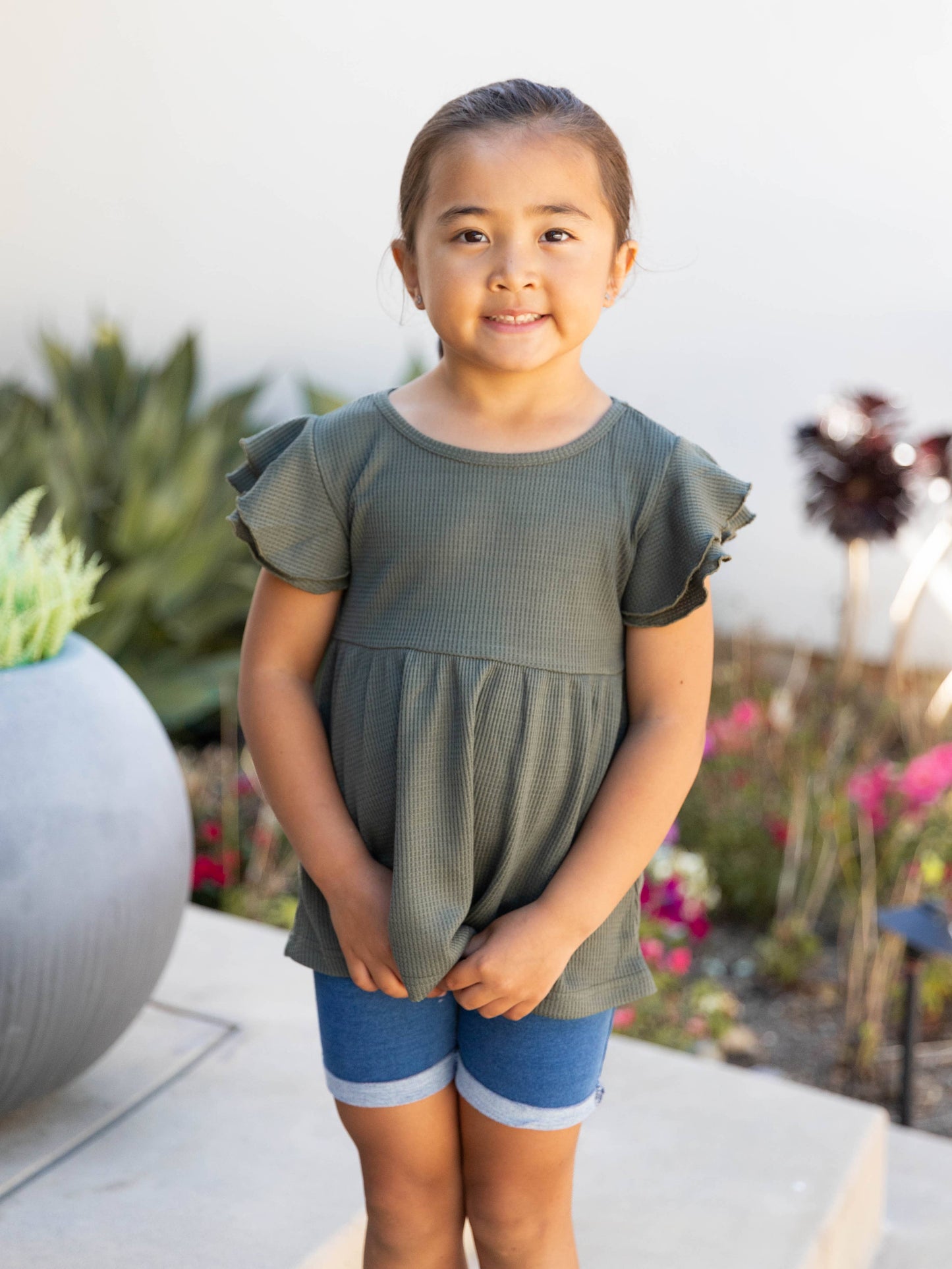 Girls Flutter Sleeve Peplum Top