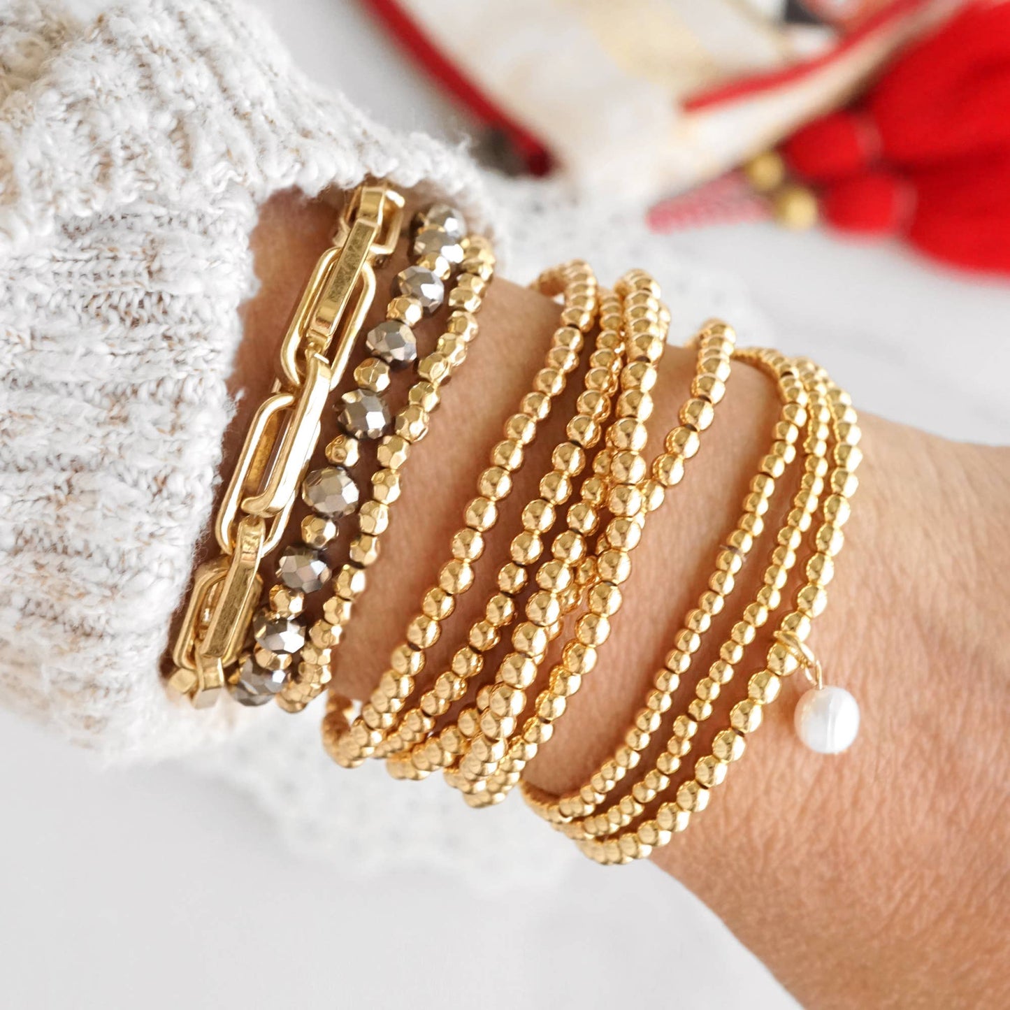 Small ball beads bracelet-Gold tone