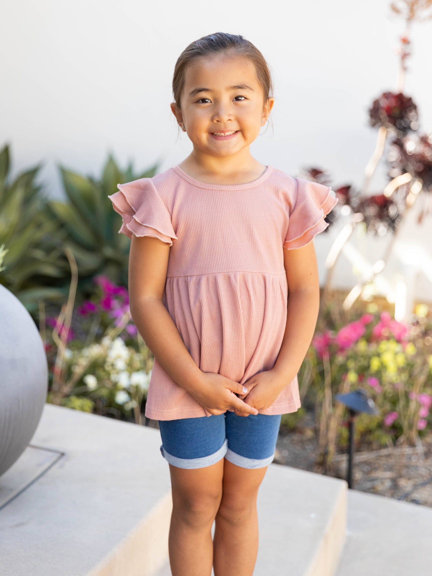 Girls Flutter Sleeve Peplum Top
