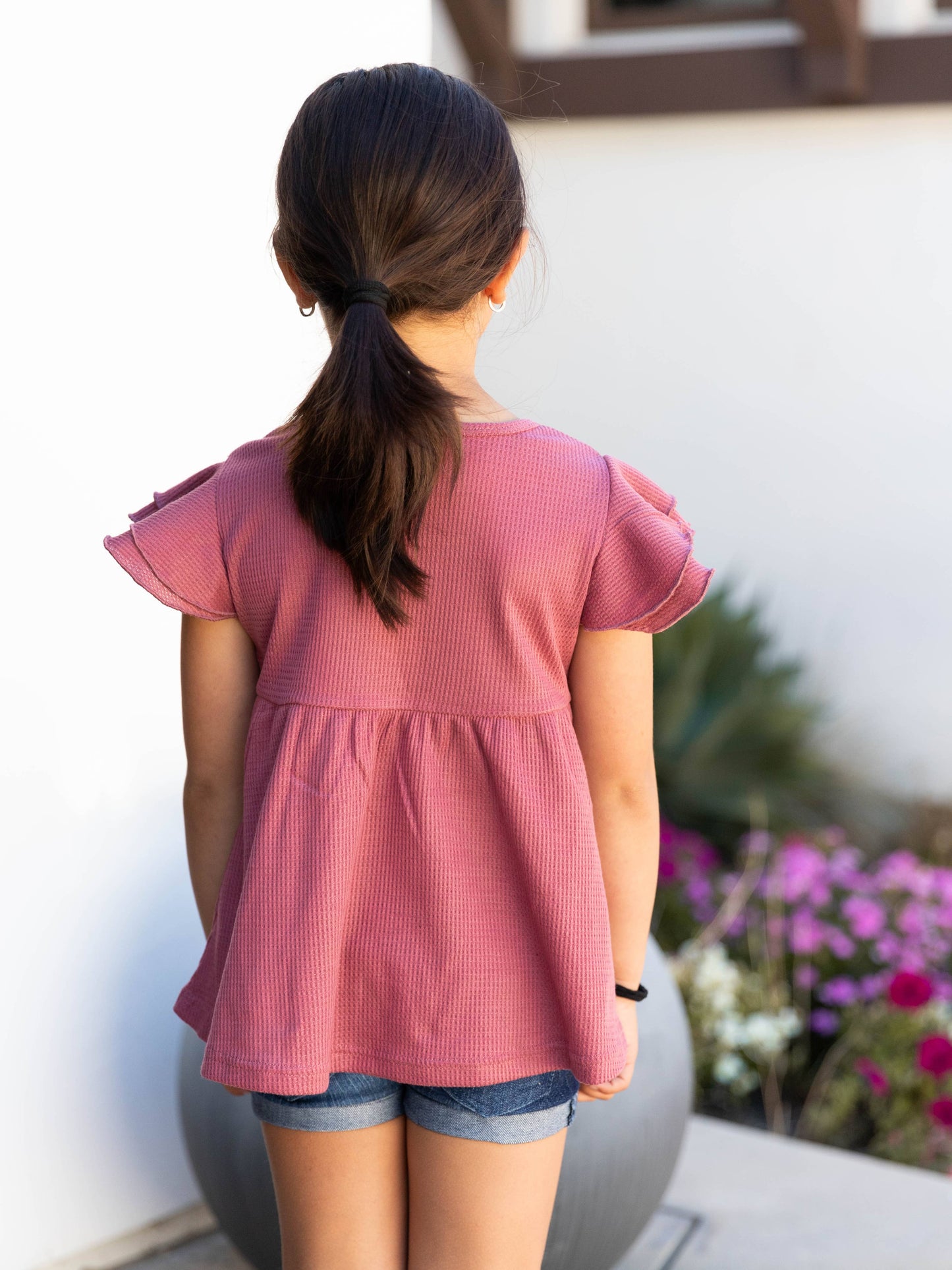 Girls Flutter Sleeve Peplum Top