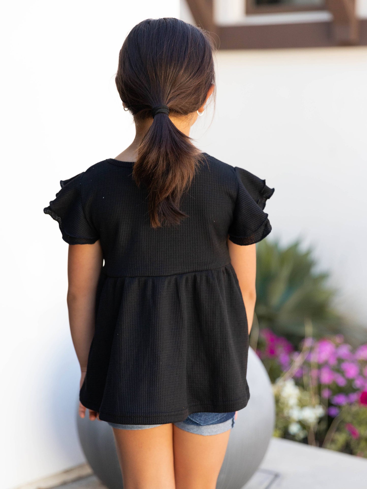 Girls Flutter Sleeve Peplum Top