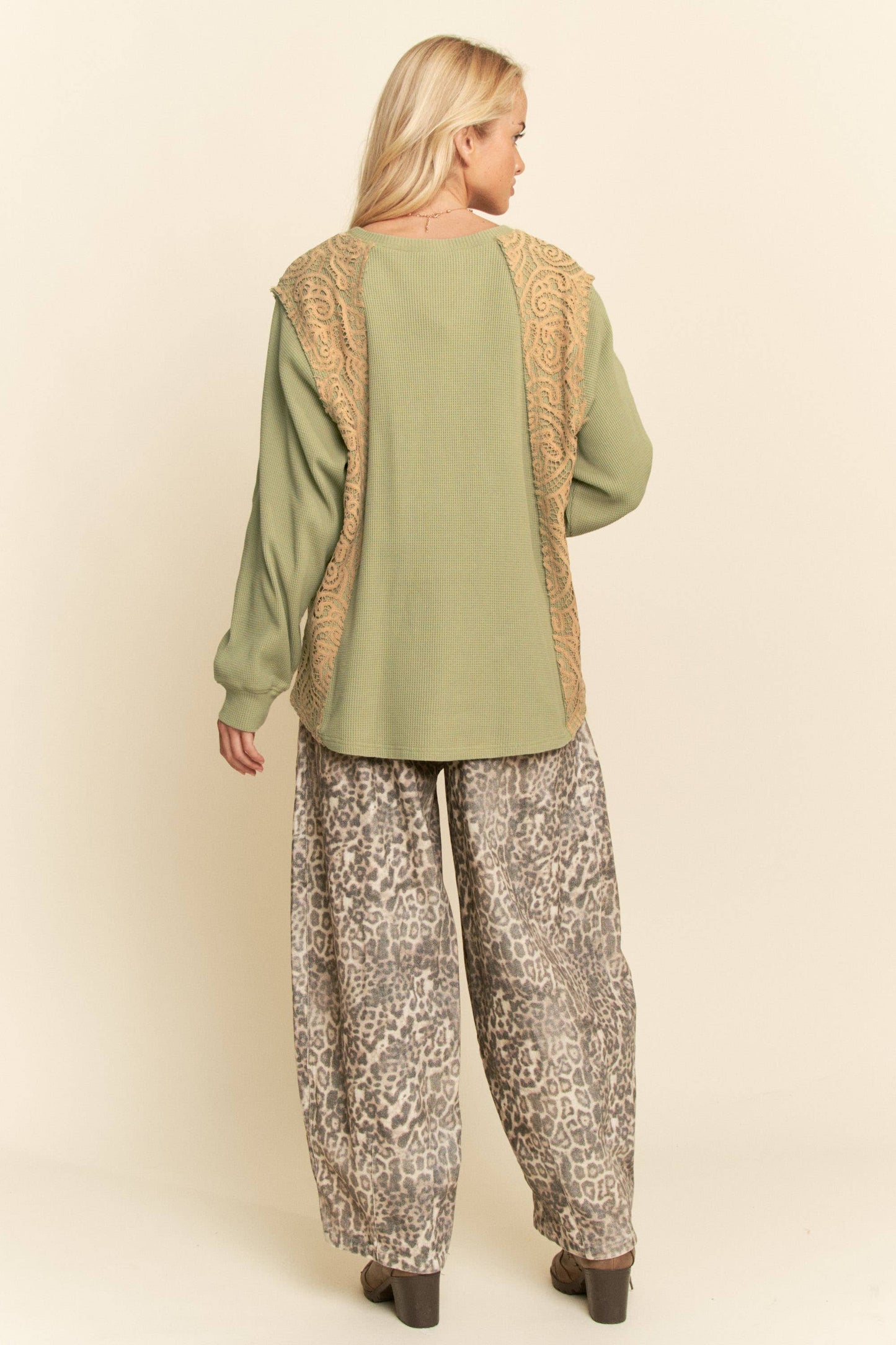 WASHED LEOPARD DEIM ELASTIC JEAN PANTS