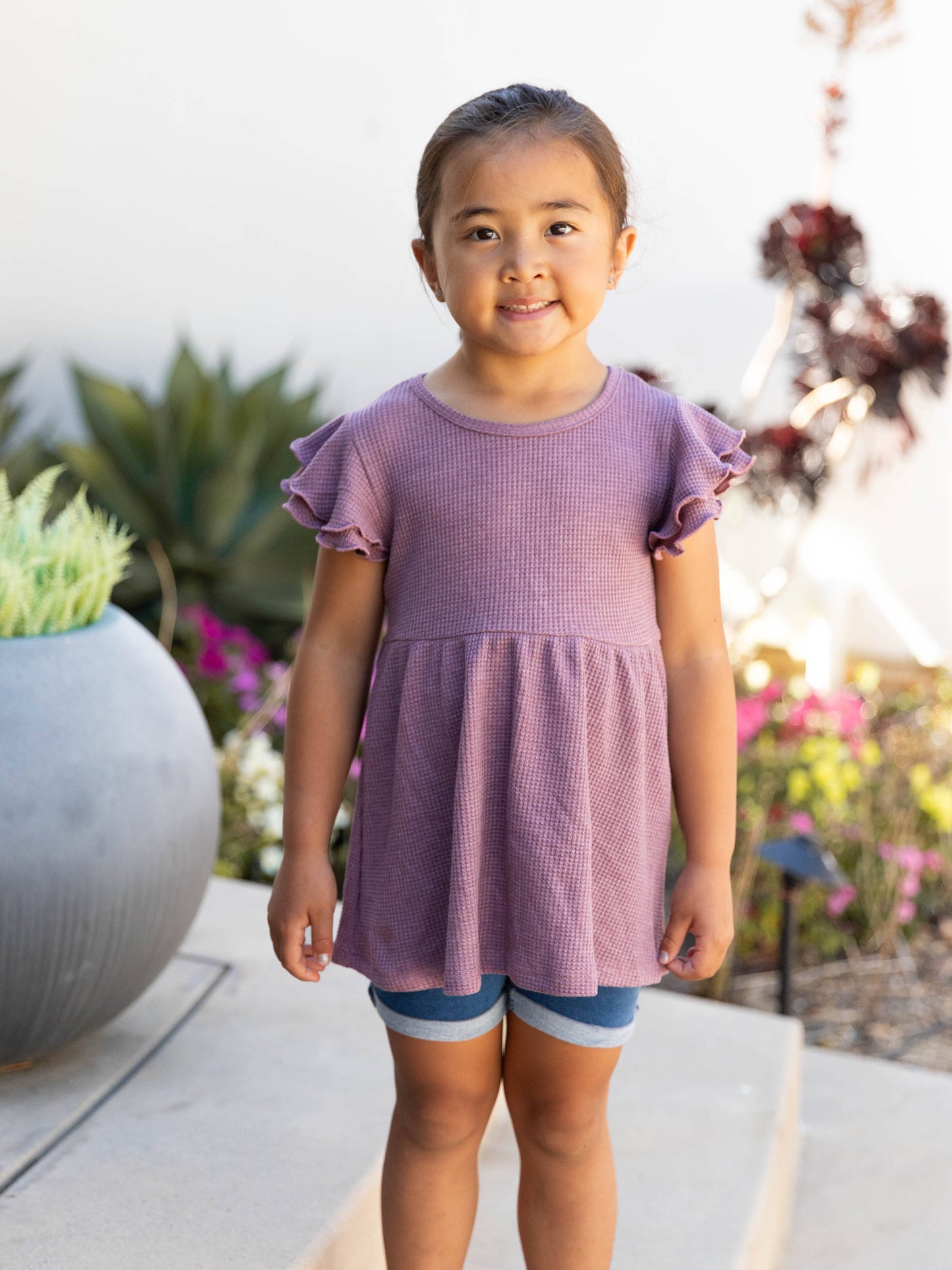 Girls Flutter Sleeve Peplum Top