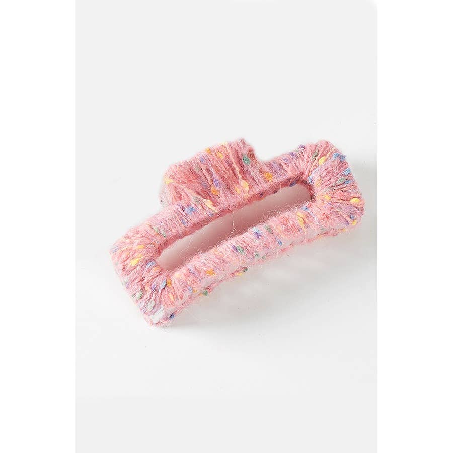 Jumbo Tweed Cut Out Rectangle Hair Claw: Khaki