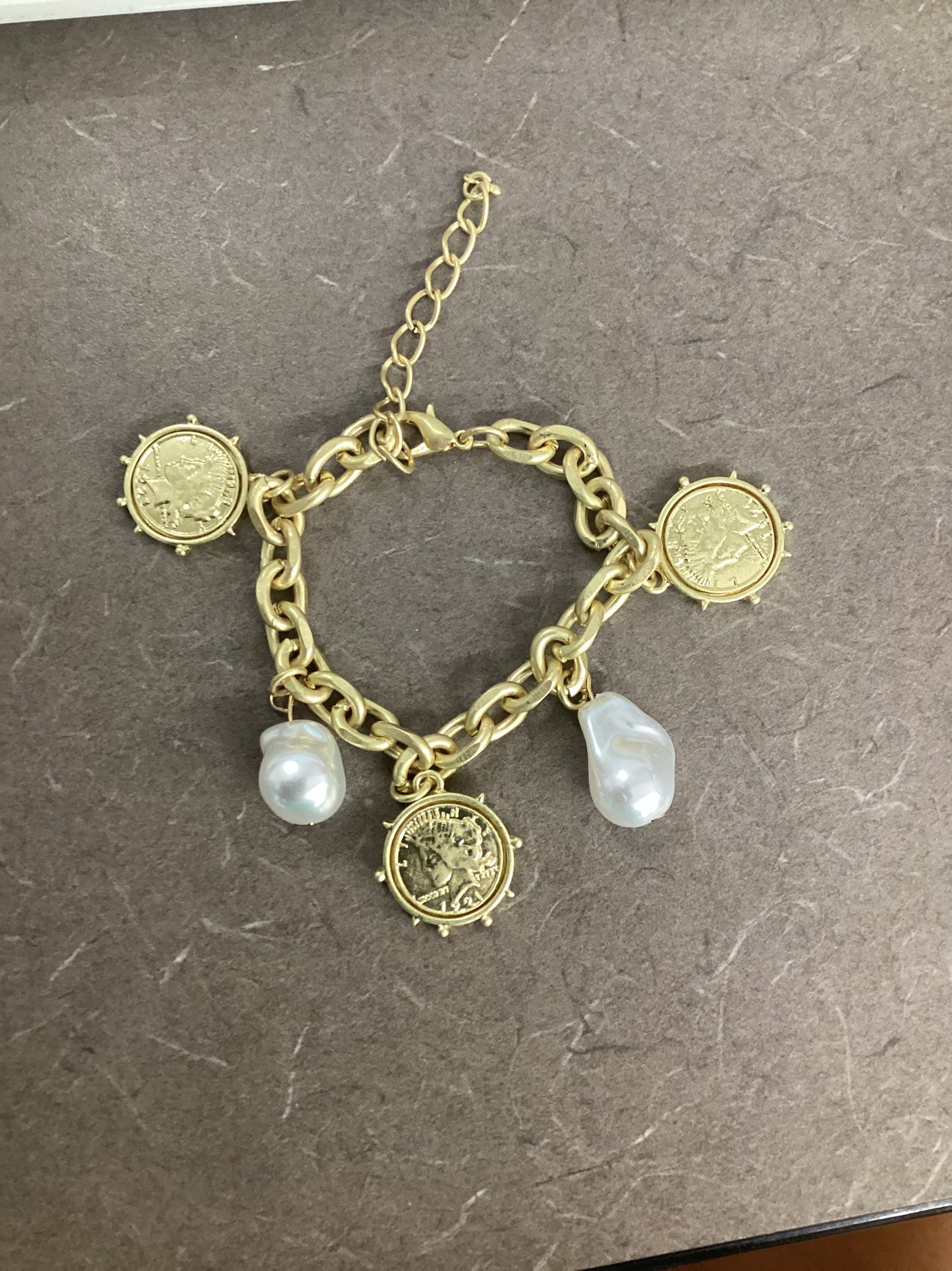 Gold Pearl and coin bracelet