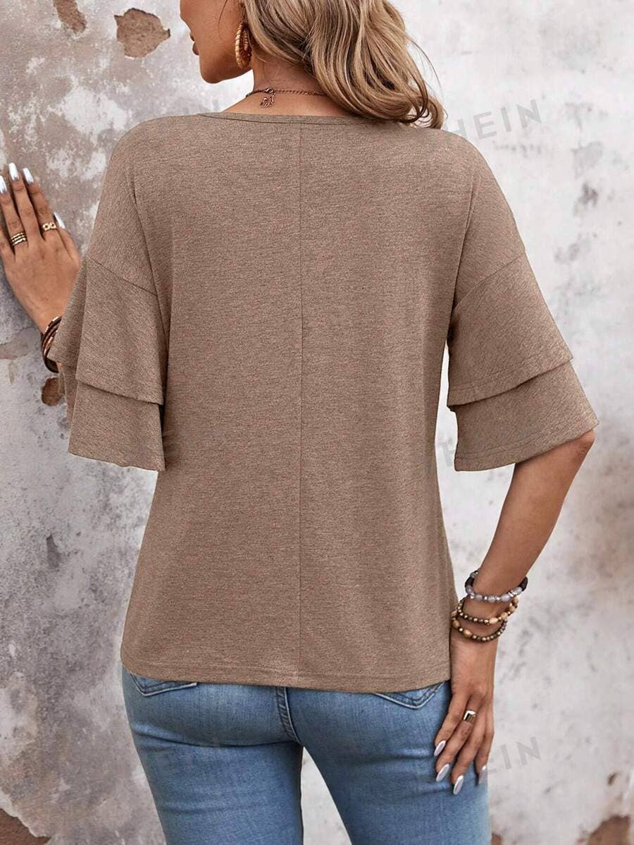 Women's V-Neck Flutter Sleeve Top – Casual Summer T-Shirt
