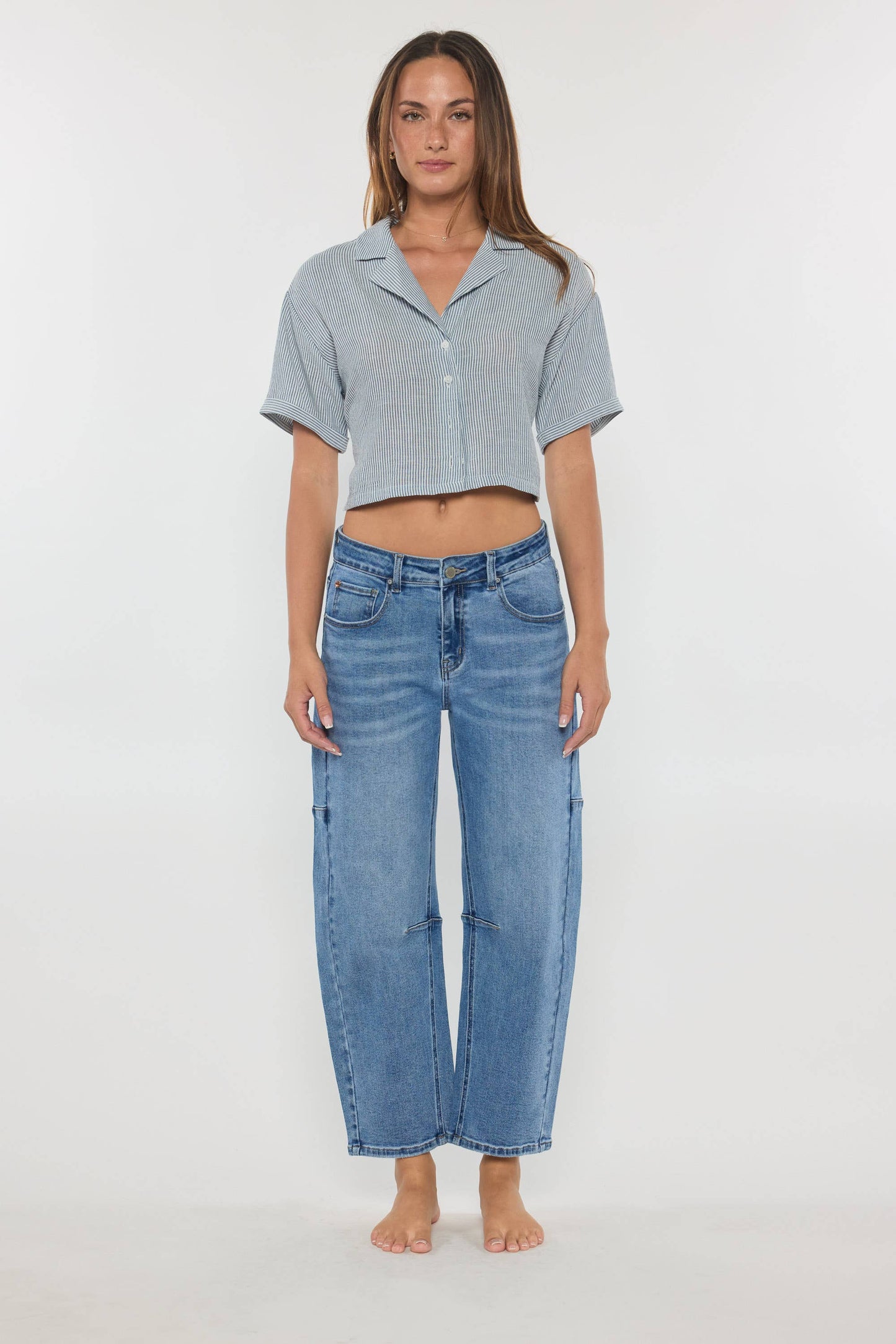 ENJEAN - Mid Waist Barrel Jeans