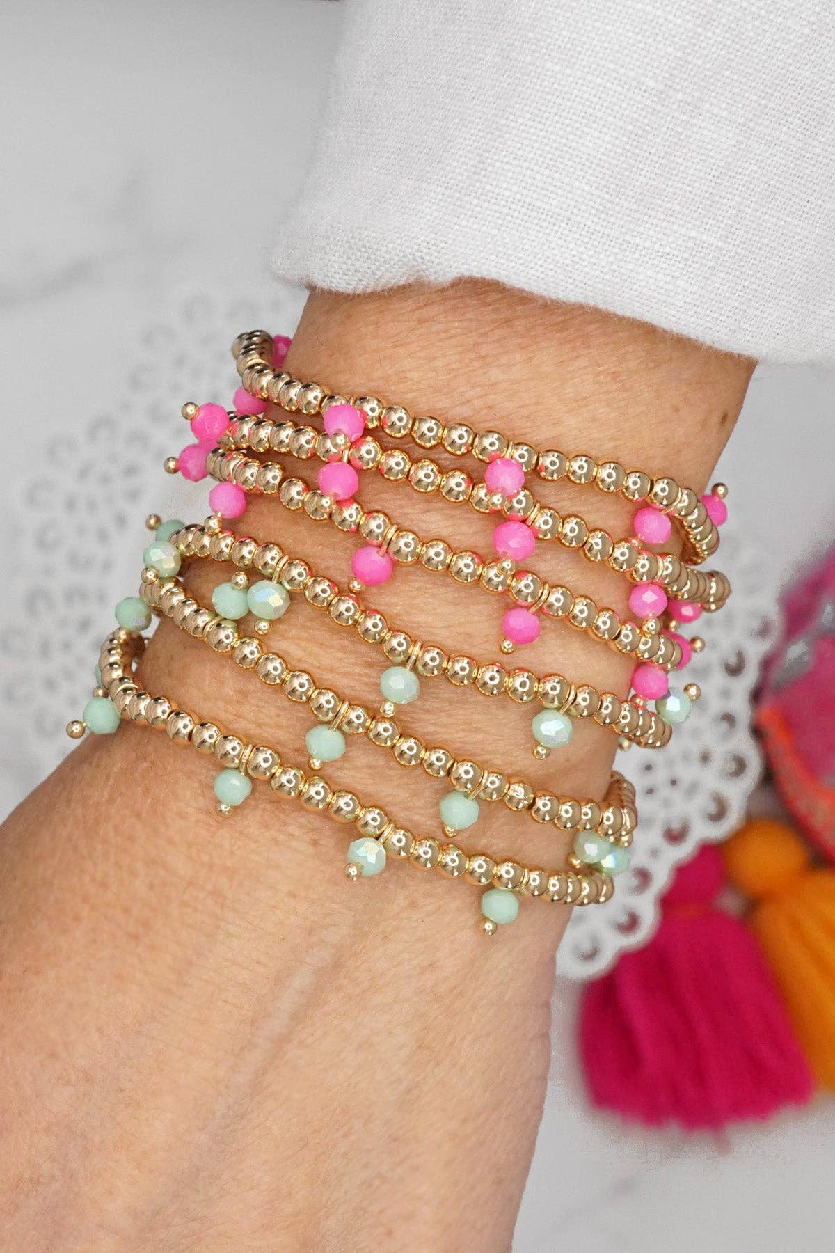Small Gold tone and Glass beads bracelet stack