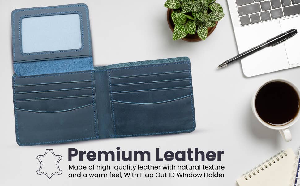 American Leather Goods - Genuine Leather Wallet for Men with Flap out ID Window