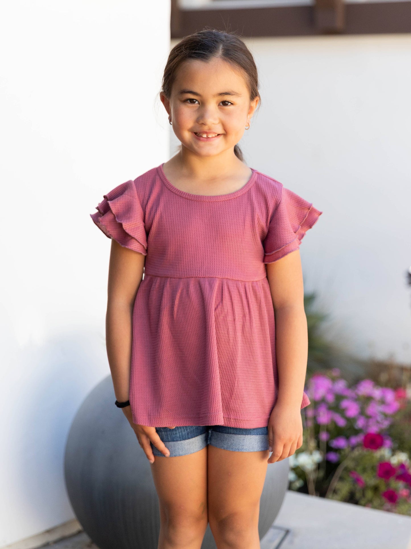 Girls Flutter Sleeve Peplum Top