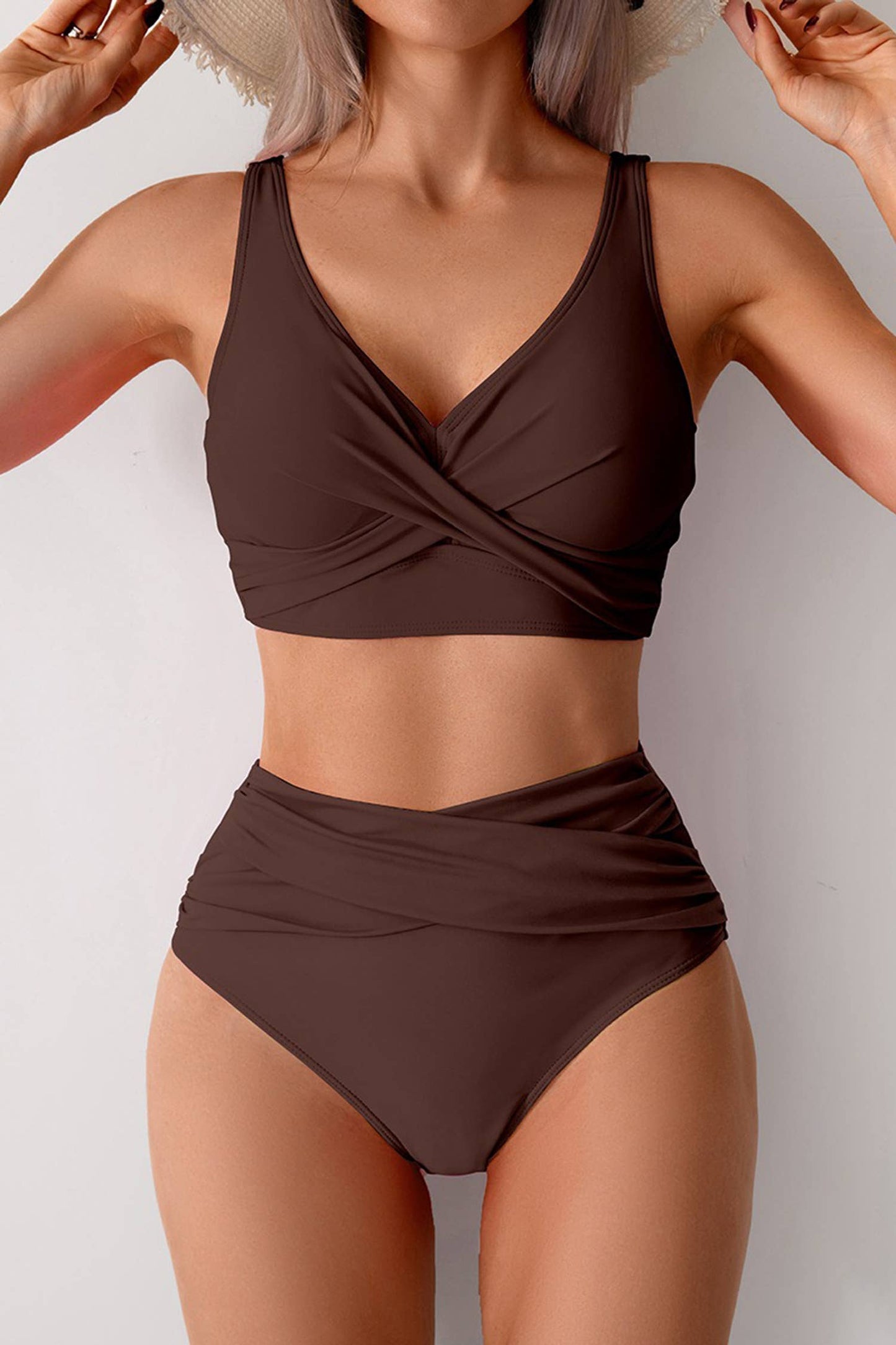 2pcs Cross Twisted High Waist Bikini Swimsuit
