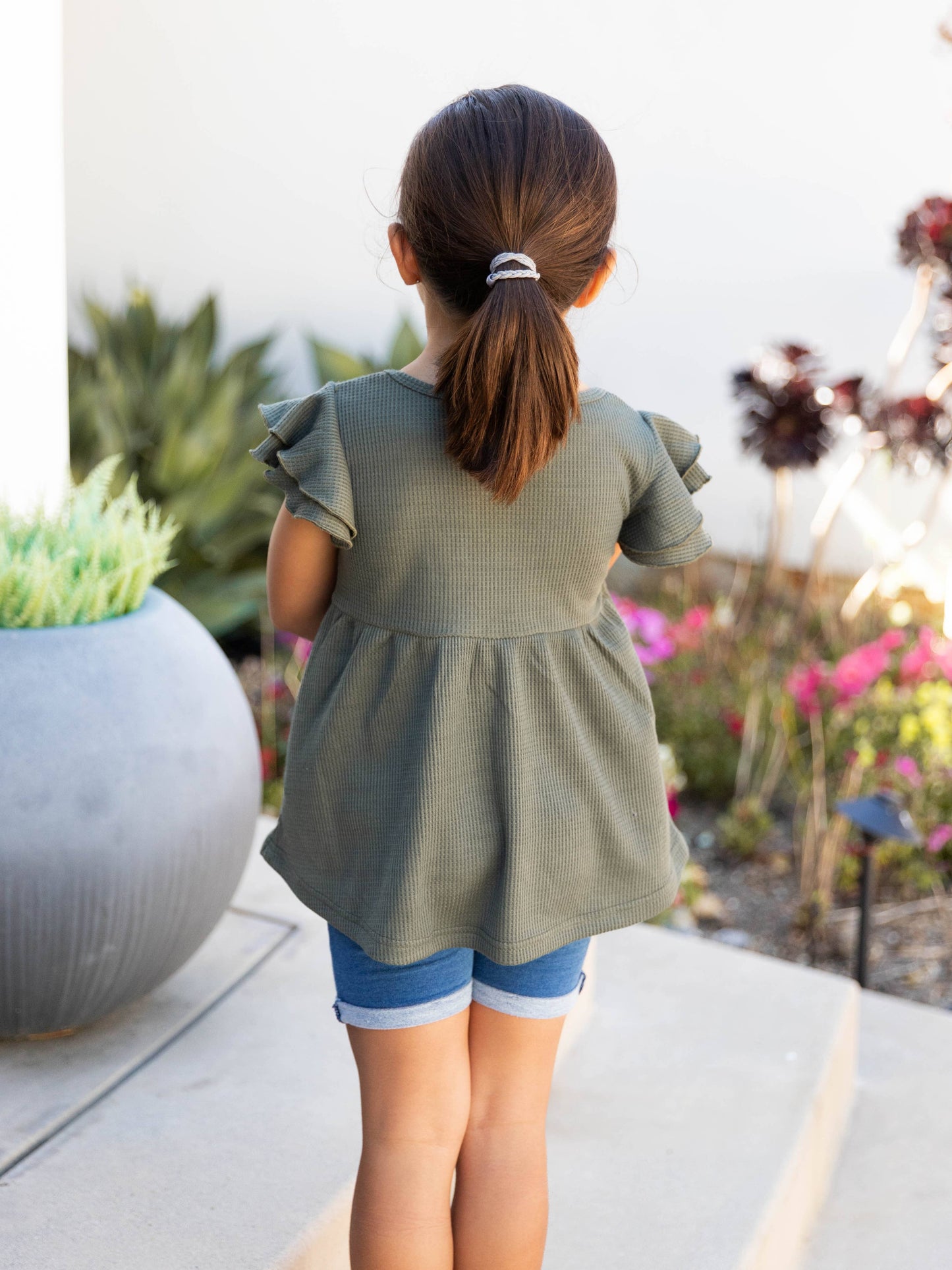 Girls Flutter Sleeve Peplum Top