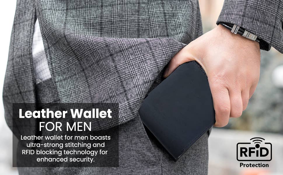 American Leather Goods - Genuine Leather Wallet for Men with Flap out ID Window