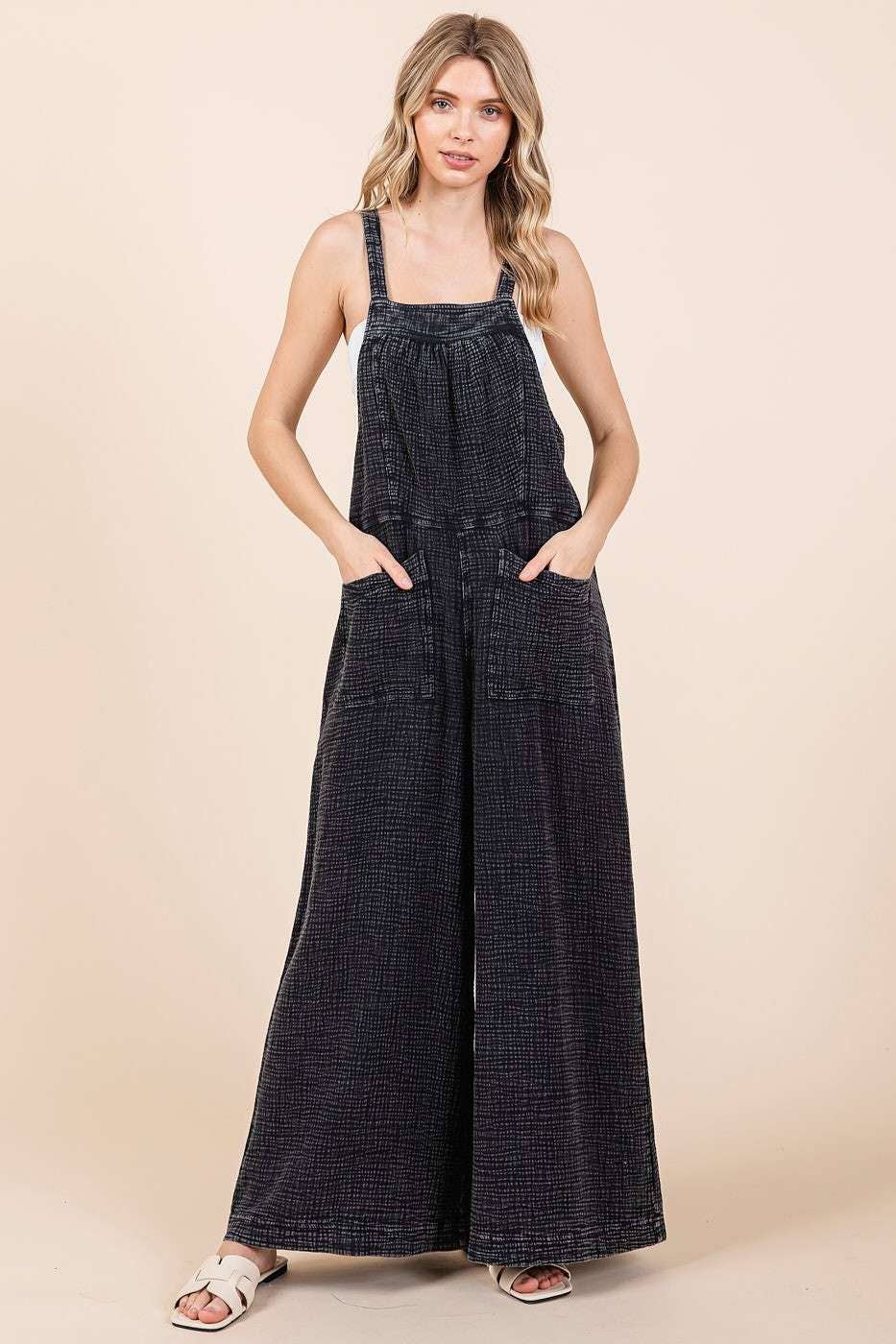 MINERAL WASHED WIDE LEG JUMPSUIT