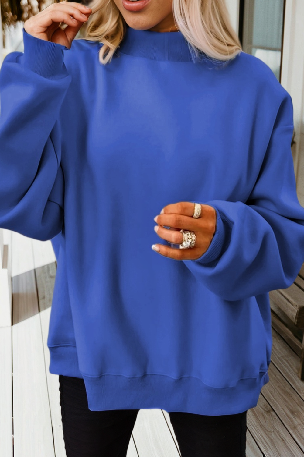 Oversize Reversible Mock Neck Sweatshirt (S-XL)