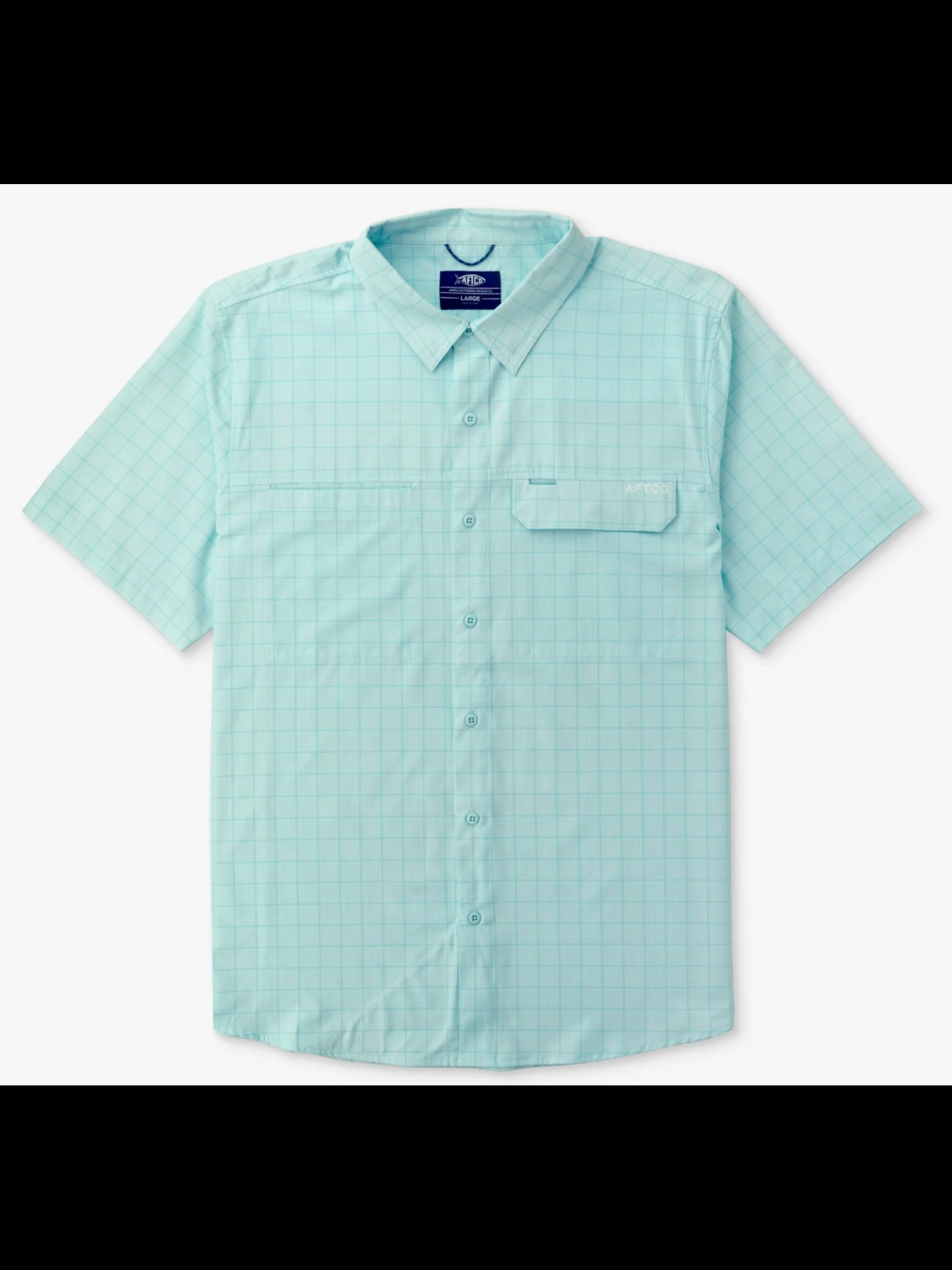 Light blue checkered shirt on a plain background