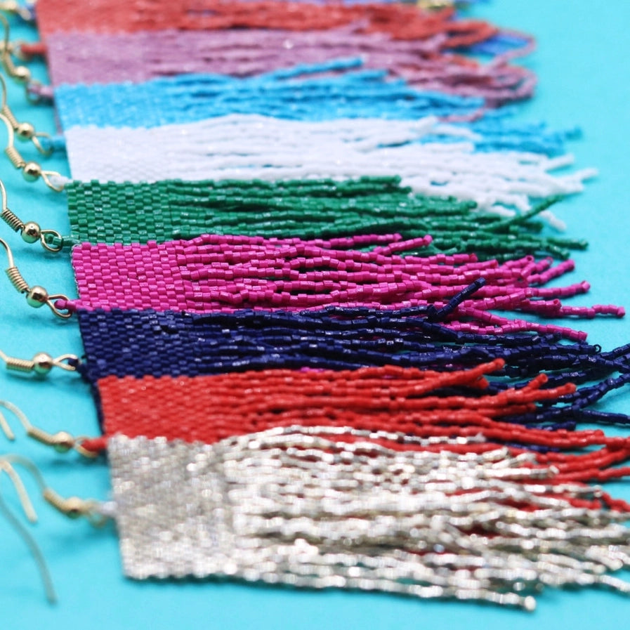 Custom Beaded Square Fringe Earrings | Fringe Dangle