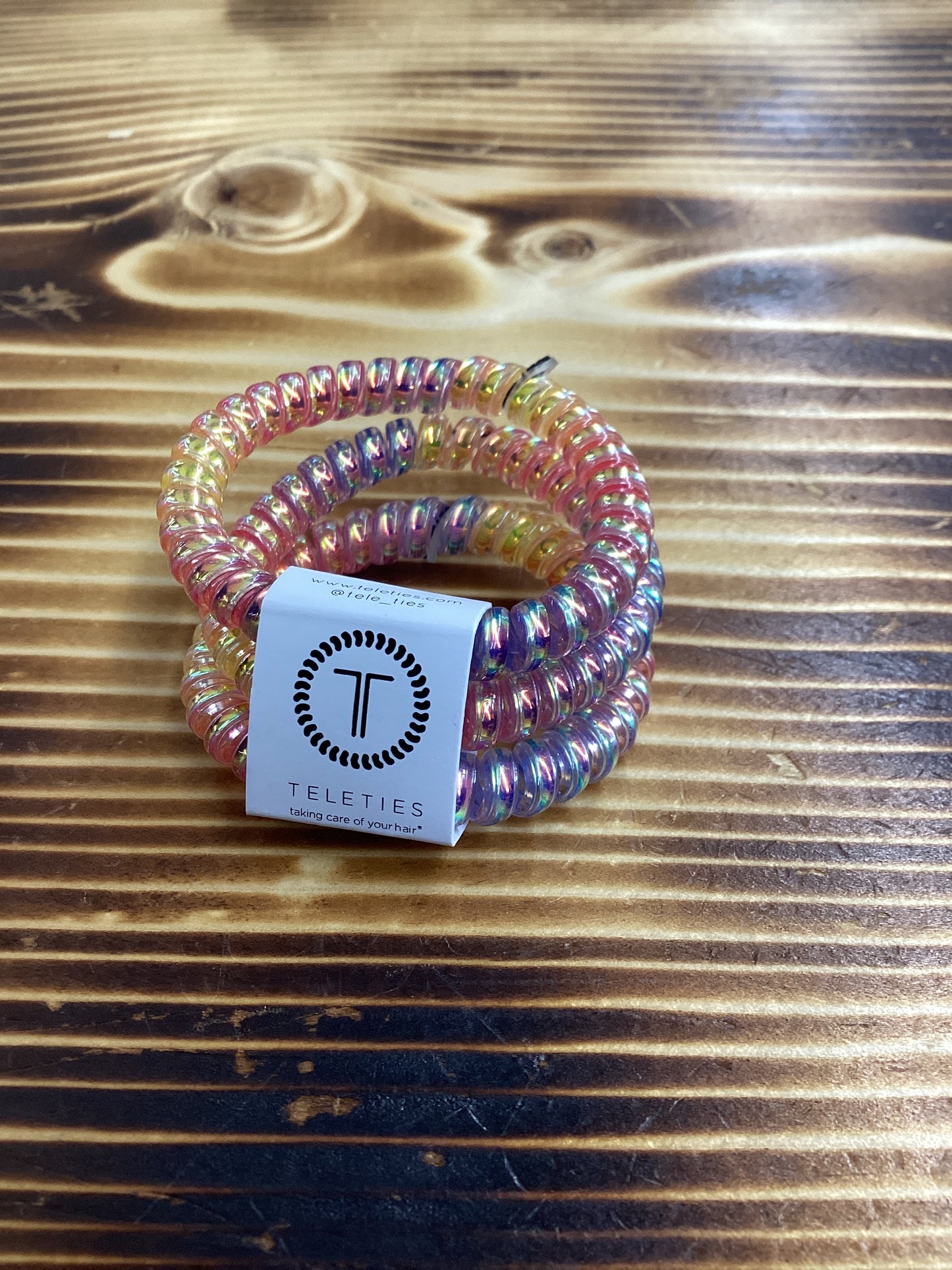 Teleties iridescent rainbow spiral hair ties bracelet style 3 pack