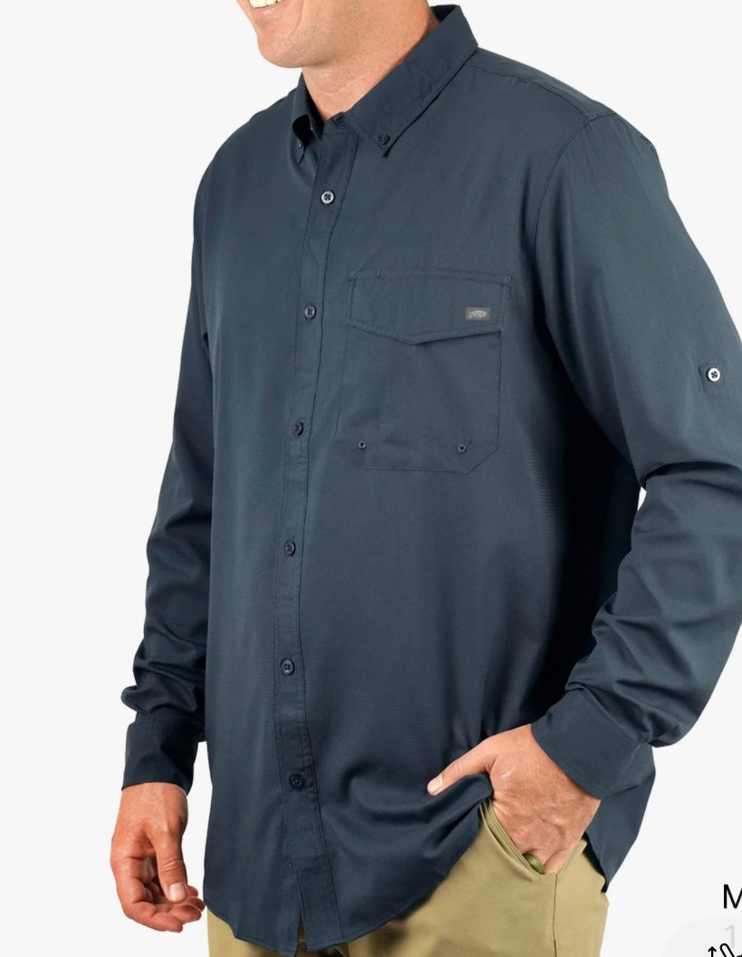 Aftco Palomar Tech Fishing Shirt in Charcoal or Naval