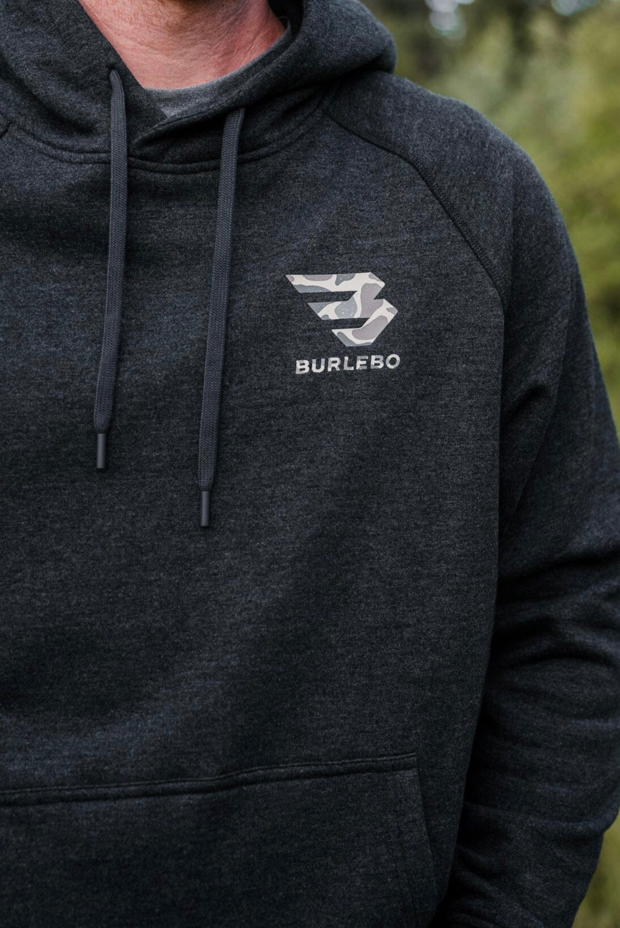 Burlebo Fleece Hoodie Camo Signature Logo in Heather Black