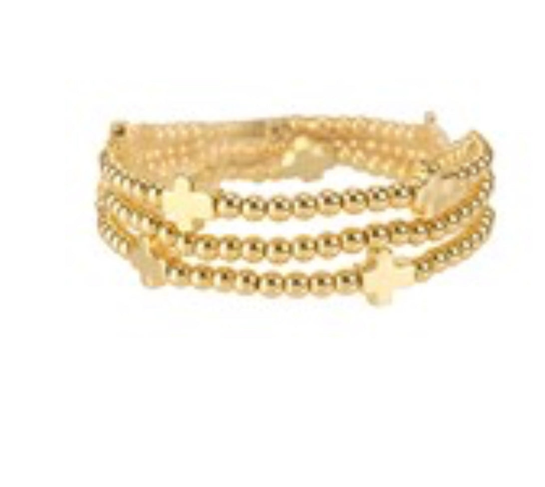 Gold Set of 3 Beaded Cross Bracelets