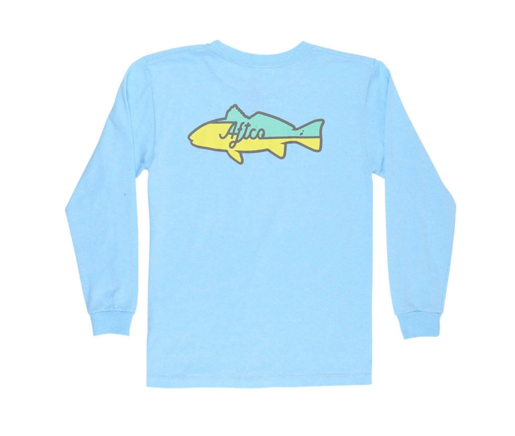 Aftco Youth Long Sleeve Red Hot Neon Sky Blue Heather