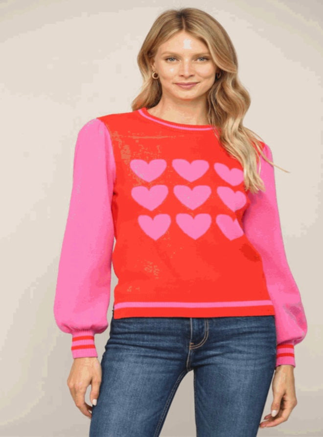 We Heart Red/Pink Color Block Sweater
