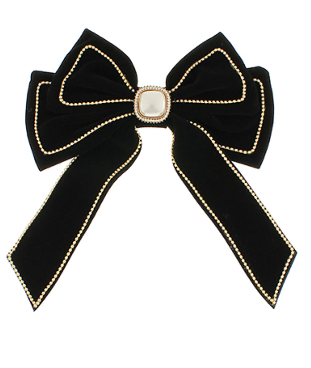 Double Bow & Square Pearl Barrette