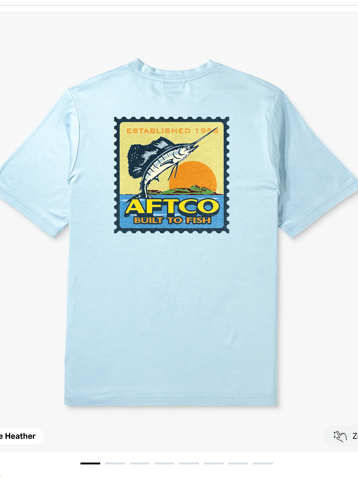 Light blue t-shirt with AFTCO logo on a white background