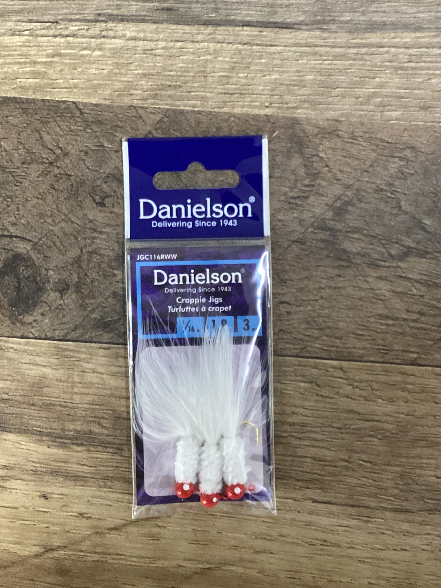Danielson crappie jig 1/16oz, 3pk red/white