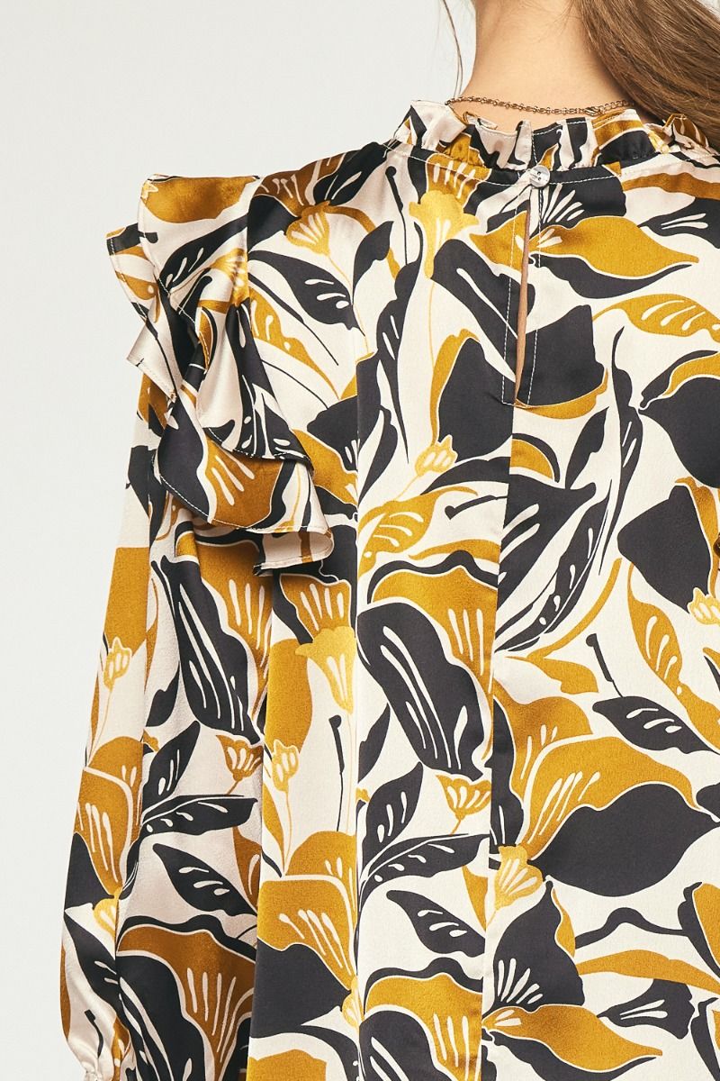 Satin Floral 3/4 Sleeve Top