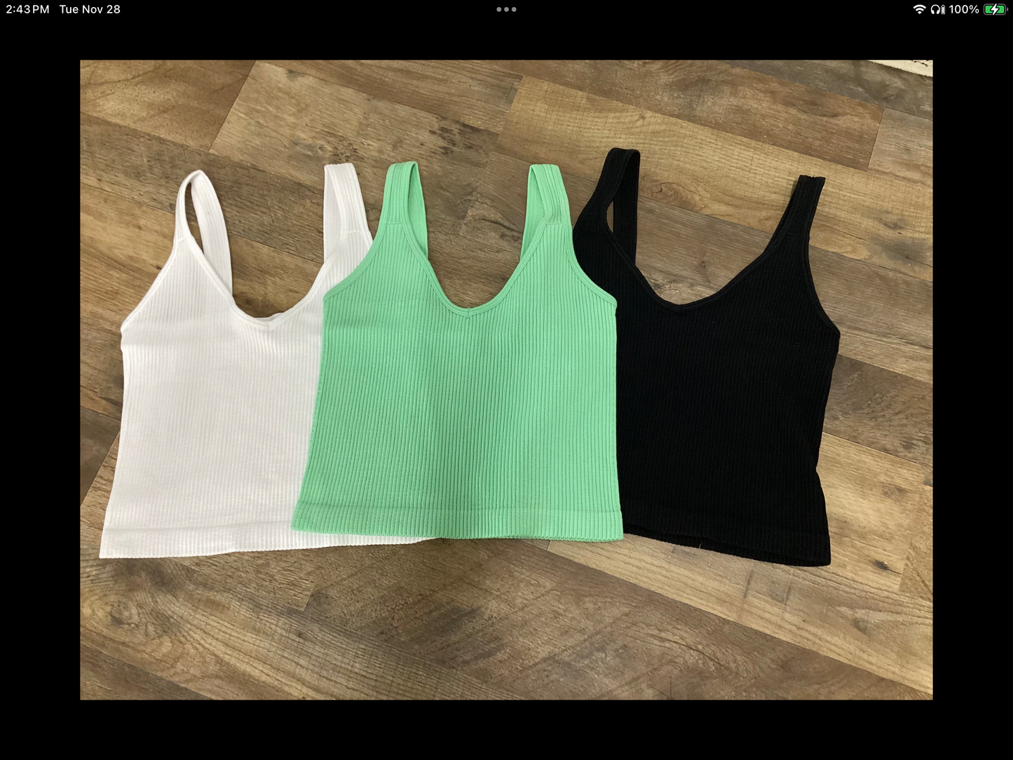 Vneck Thick Rib Crop Tank One Size Fits All