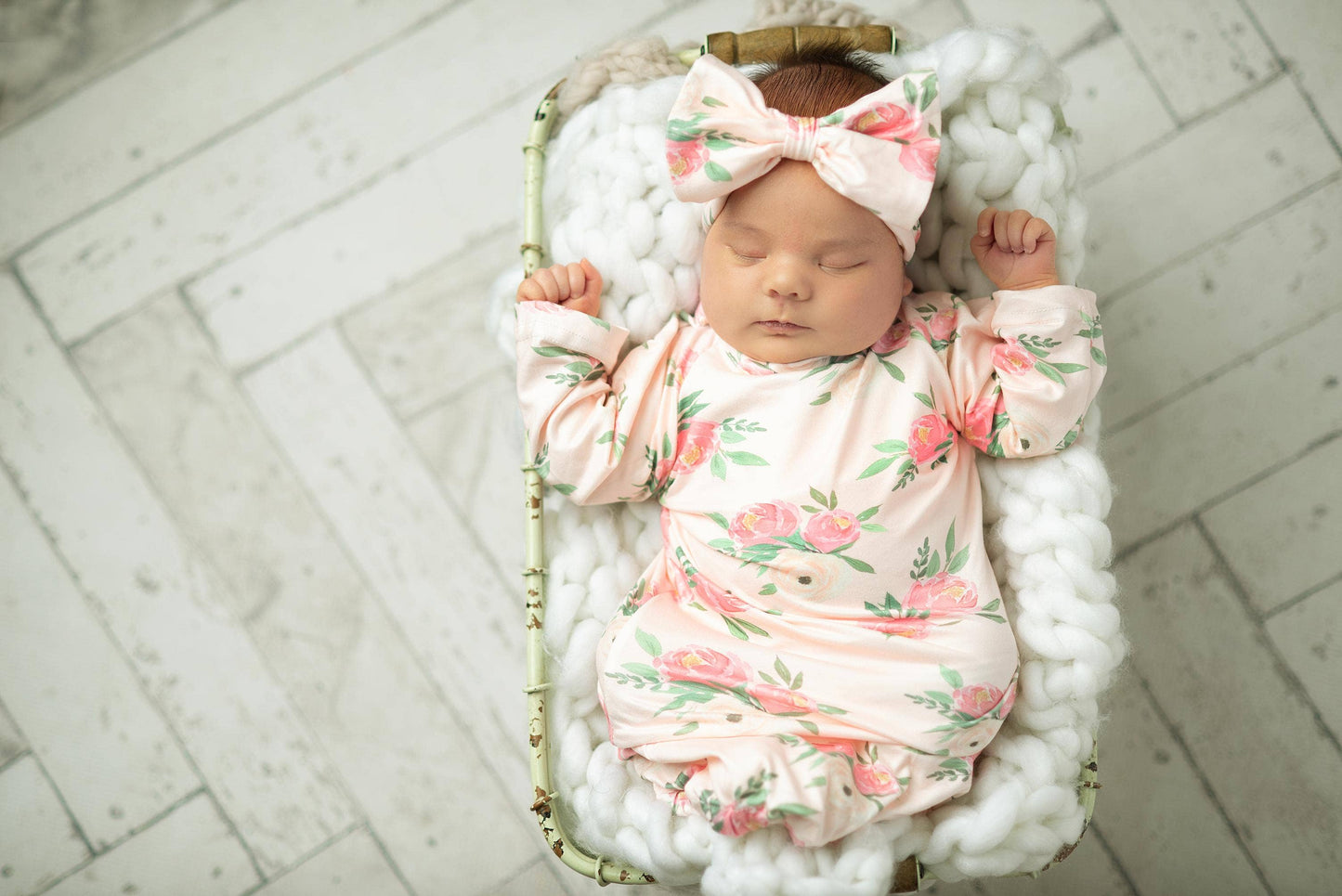 Adorable Sweetness - Infant Girls Pinky Pink Rose Baby Gown and Bow Headband