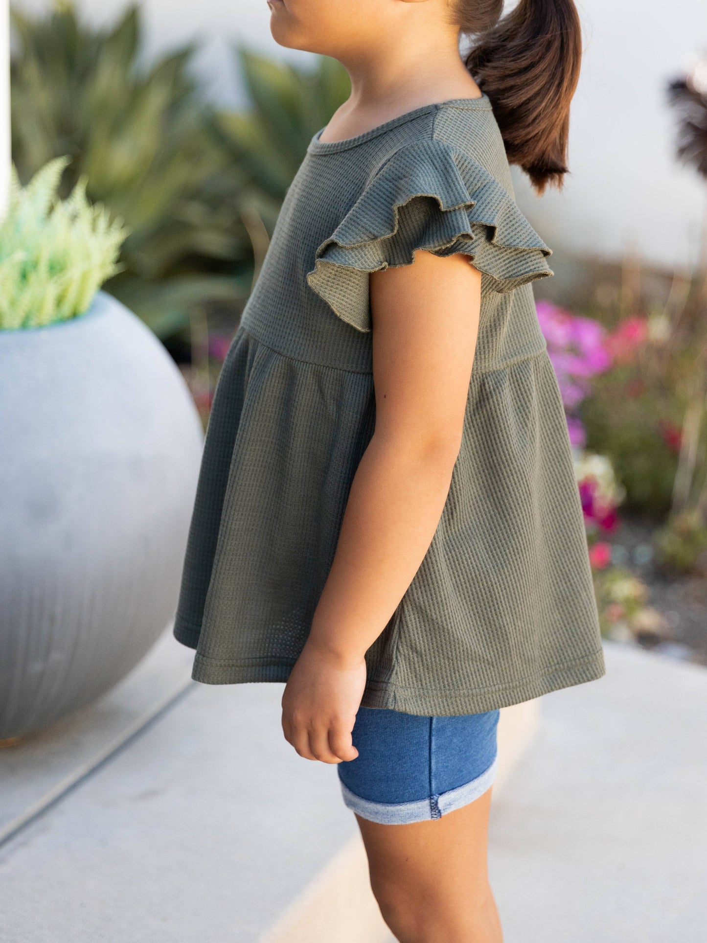 Girls Flutter Sleeve Peplum Top