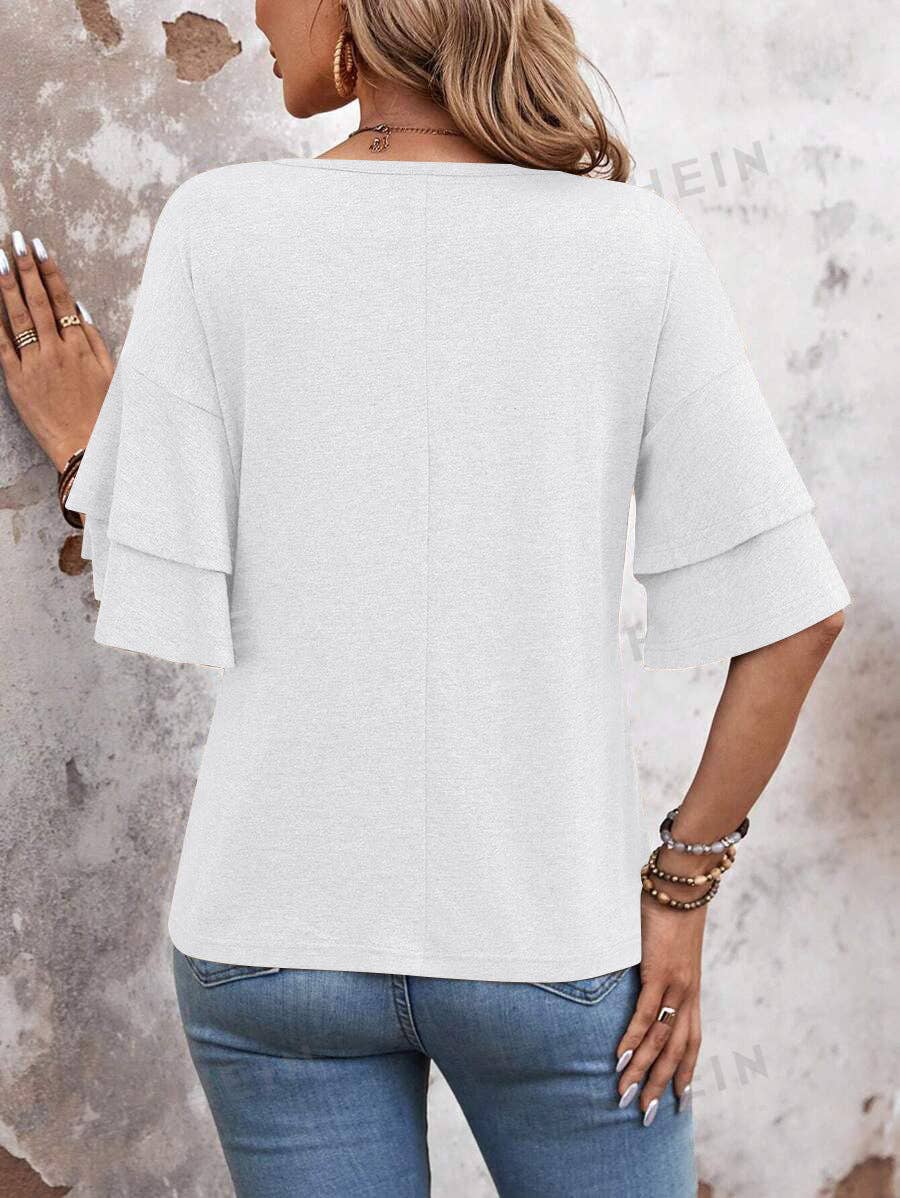 Women's V-Neck Flutter Sleeve Top – Casual Summer T-Shirt