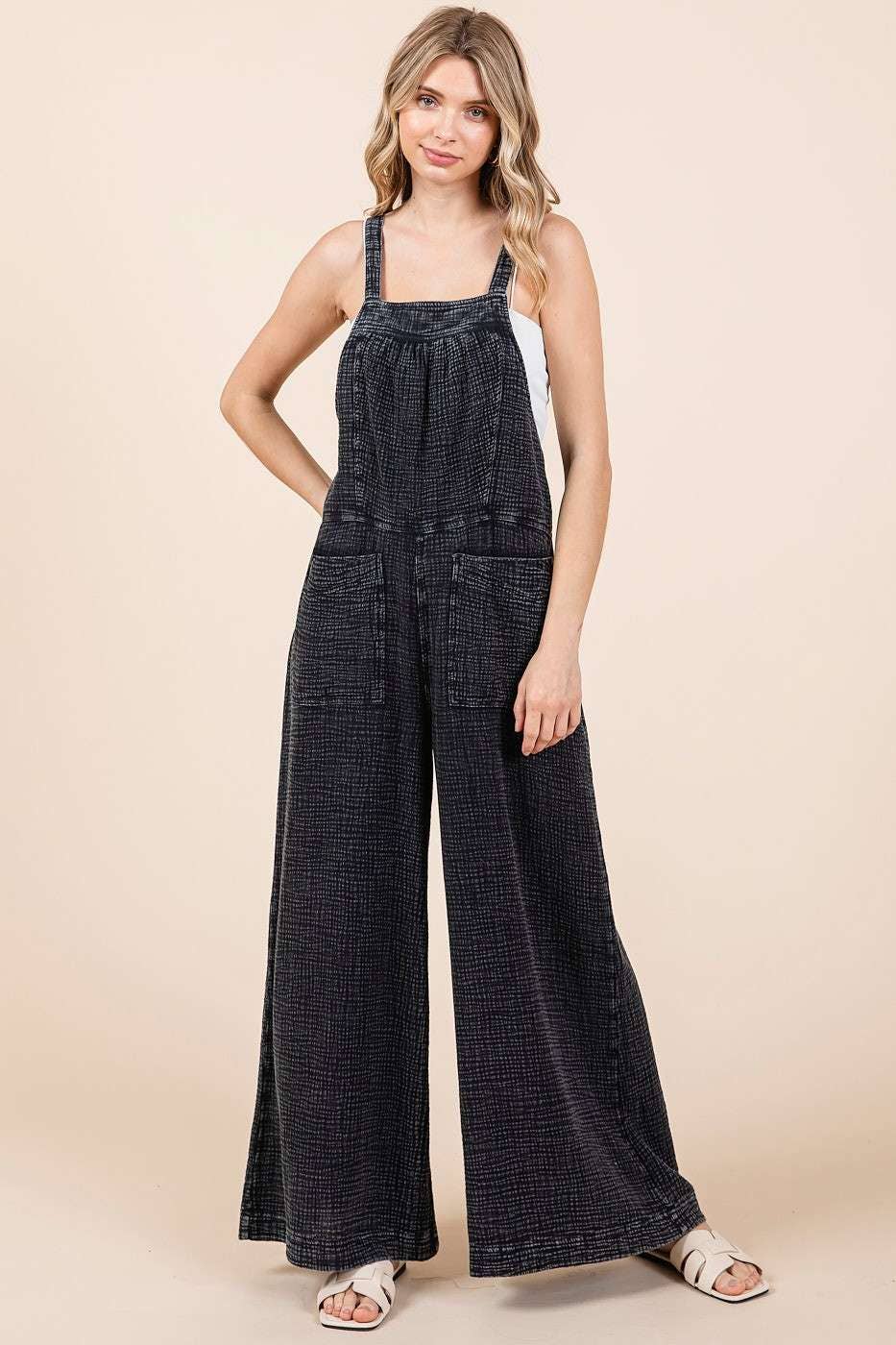 MINERAL WASHED WIDE LEG JUMPSUIT
