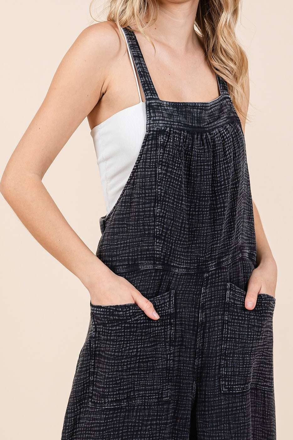 MINERAL WASHED WIDE LEG JUMPSUIT