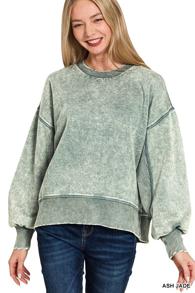 0806 Acid Wash Fleece Oversized Pullover SI-25156