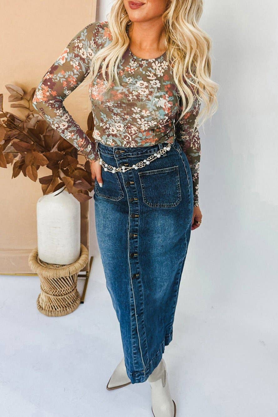 Gentry Green Floral Mesh Top
