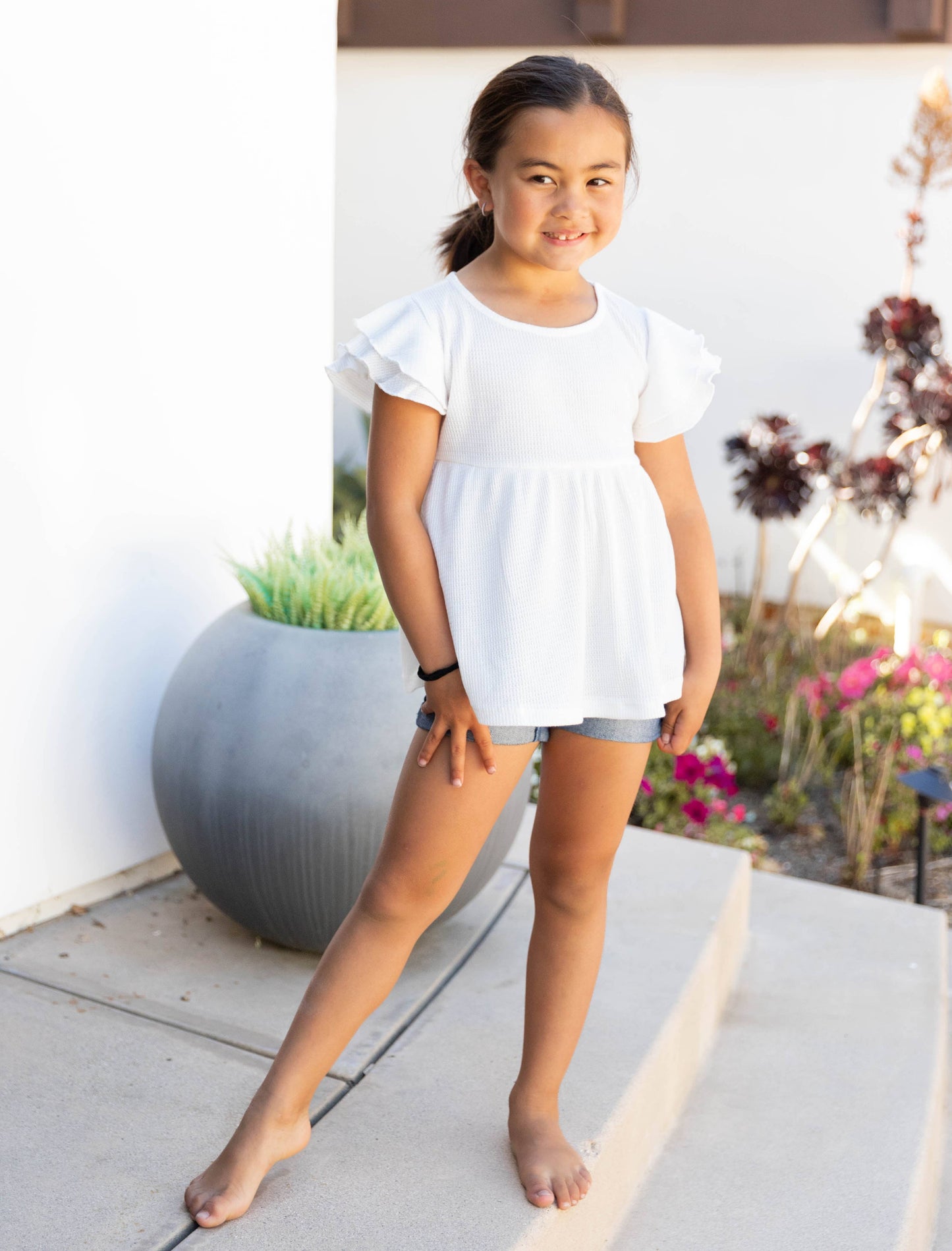 Girls Flutter Sleeve Peplum Top