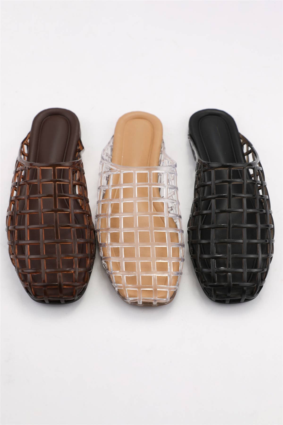WAYNE Chic Woven Cage Jelly Slide Mules