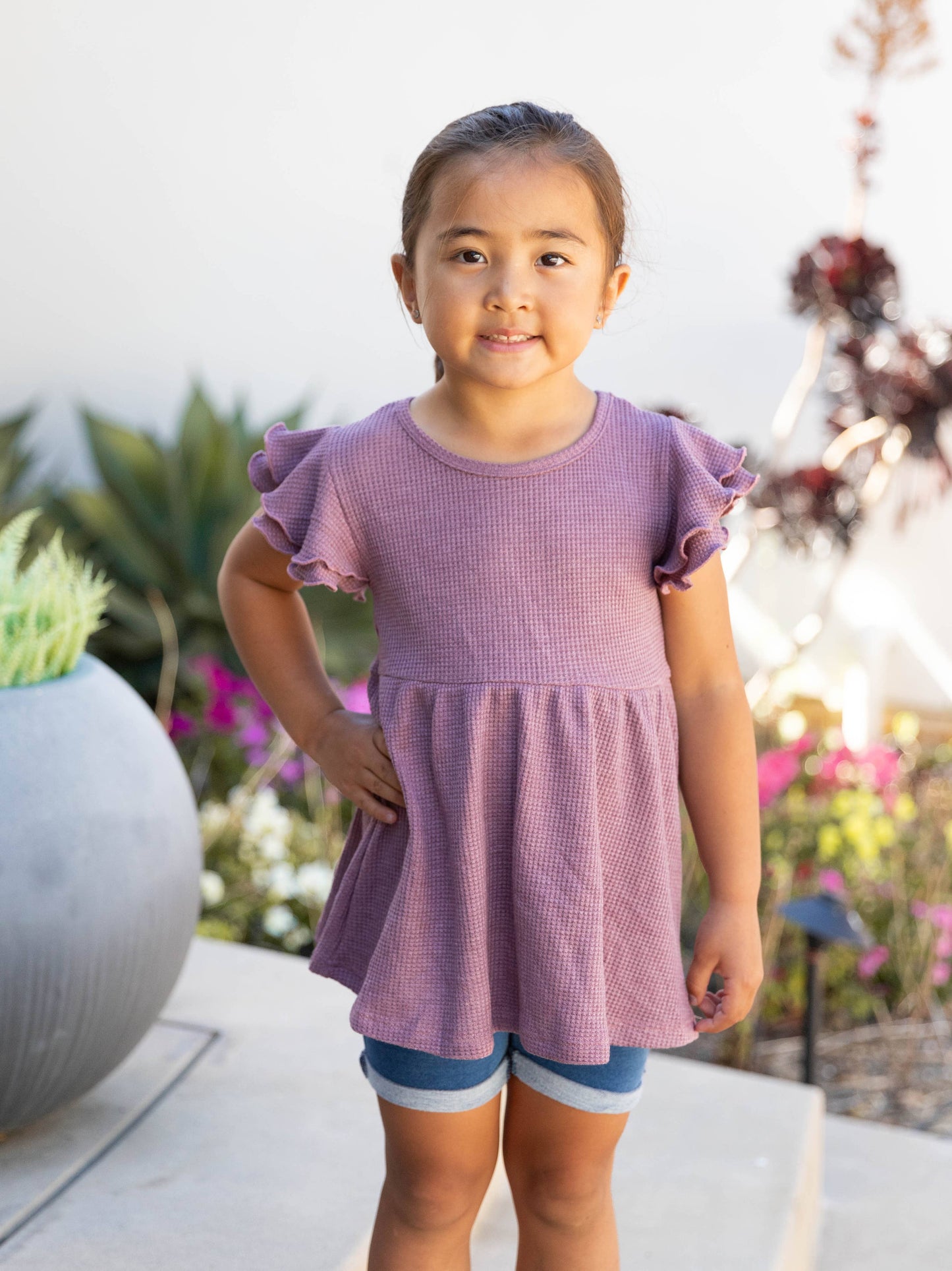 Girls Flutter Sleeve Peplum Top