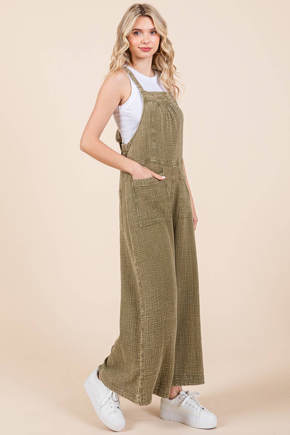 MINERAL WASHED WIDE LEG JUMPSUIT