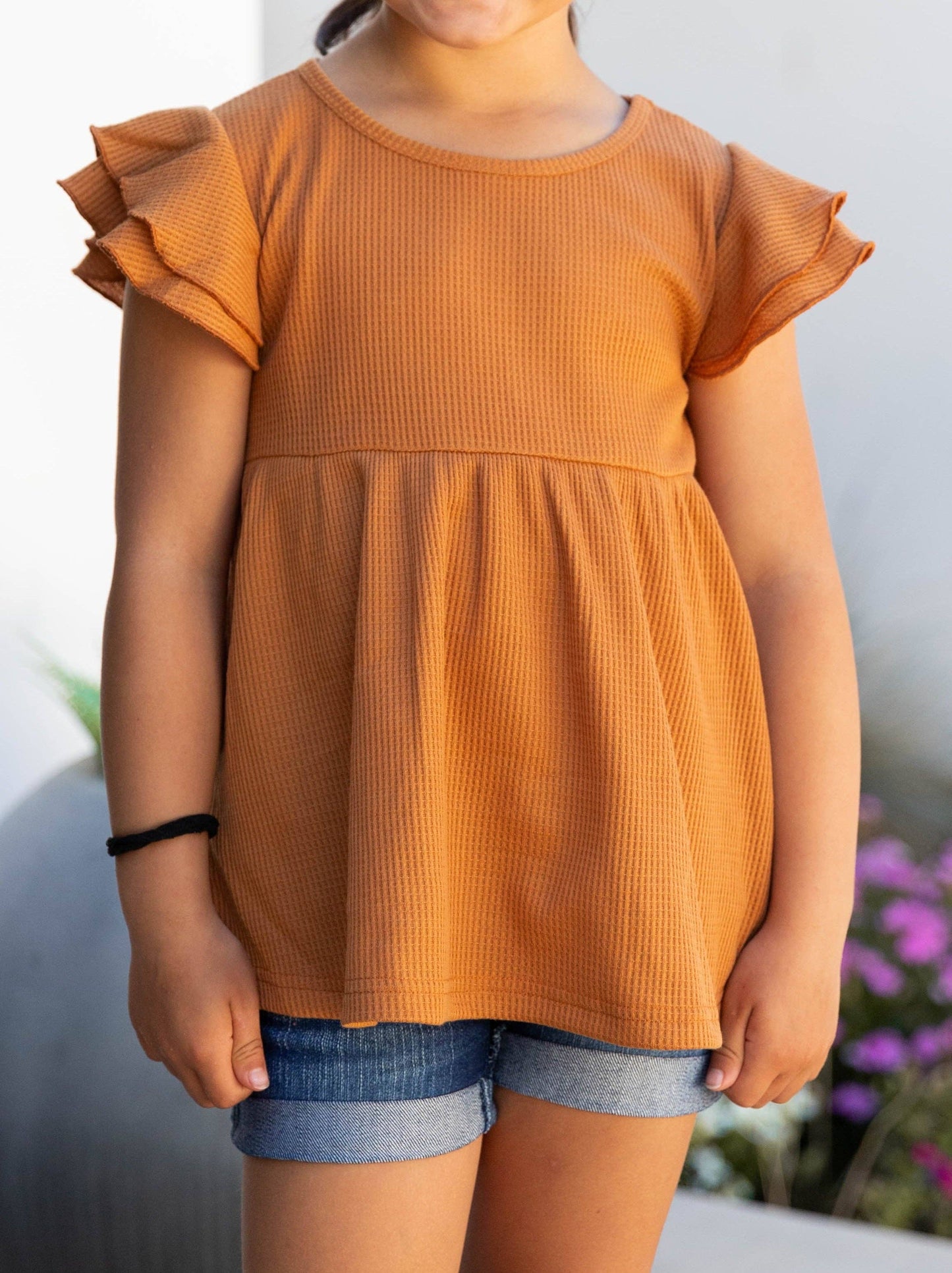 Girls Flutter Sleeve Peplum Top
