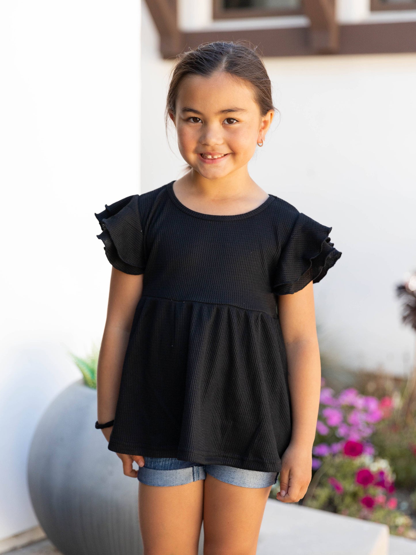 Girls Flutter Sleeve Peplum Top
