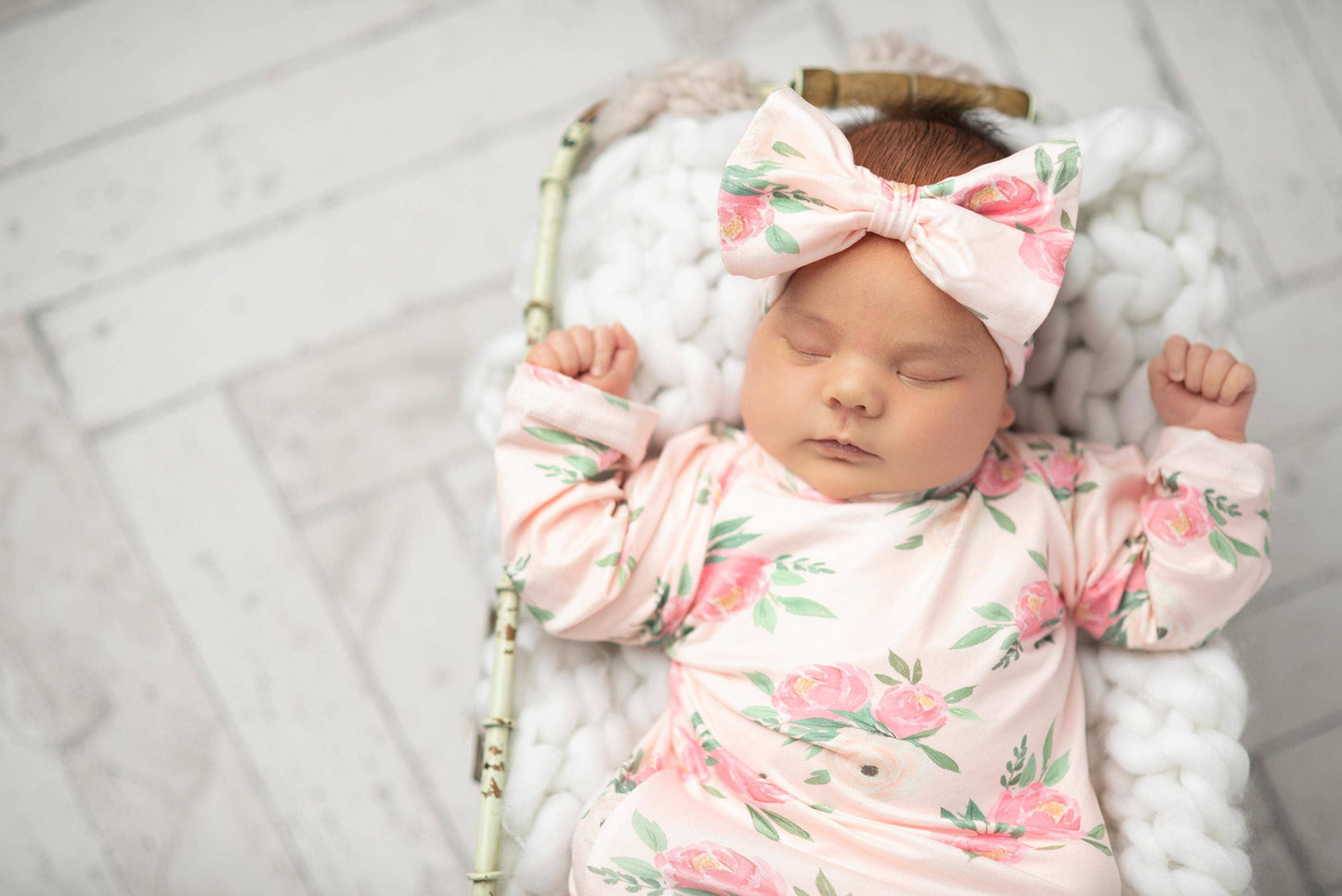 Adorable Sweetness - Infant Girls Pinky Pink Rose Baby Gown and Bow Headband
